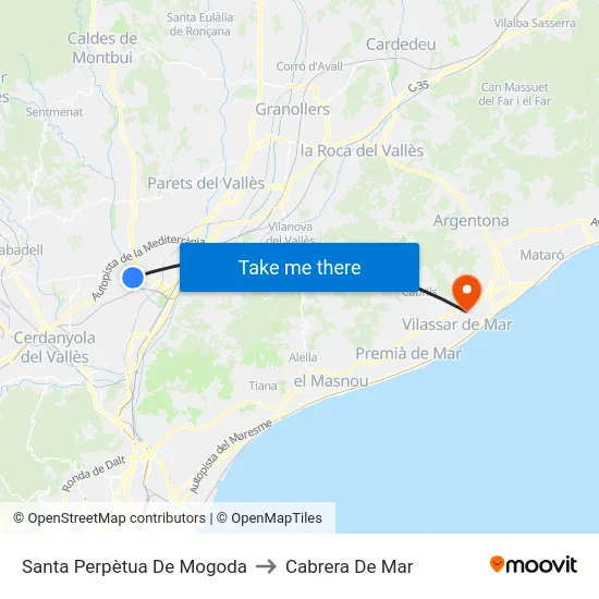 Santa Perpètua De Mogoda to Cabrera De Mar map