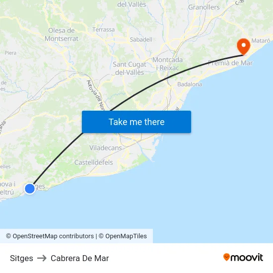Sitges to Cabrera De Mar map