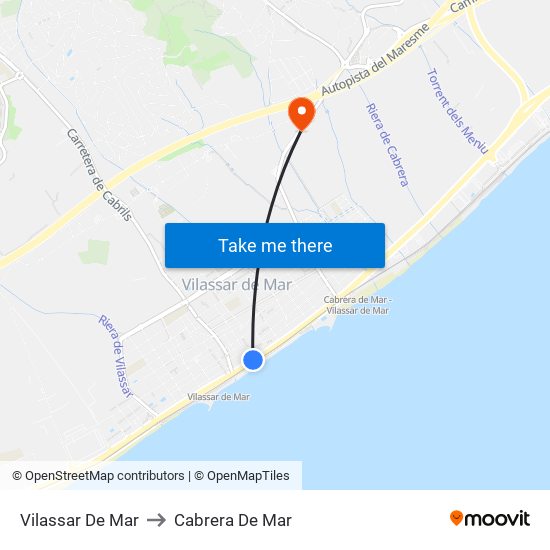 Vilassar De Mar to Cabrera De Mar map