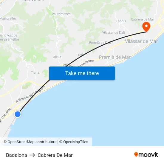 Badalona to Cabrera De Mar map