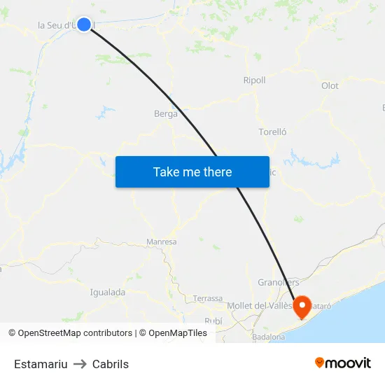 Estamariu to Cabrils map