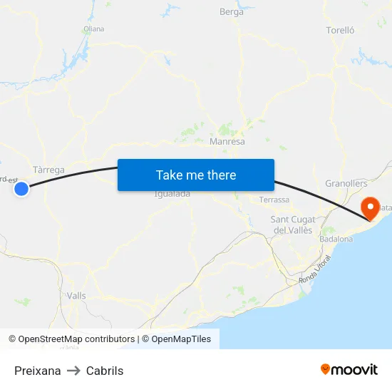 Preixana to Cabrils map