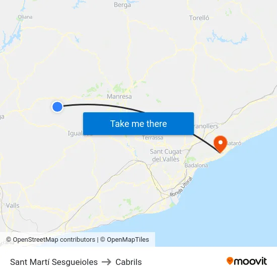 Sant Martí Sesgueioles to Cabrils map