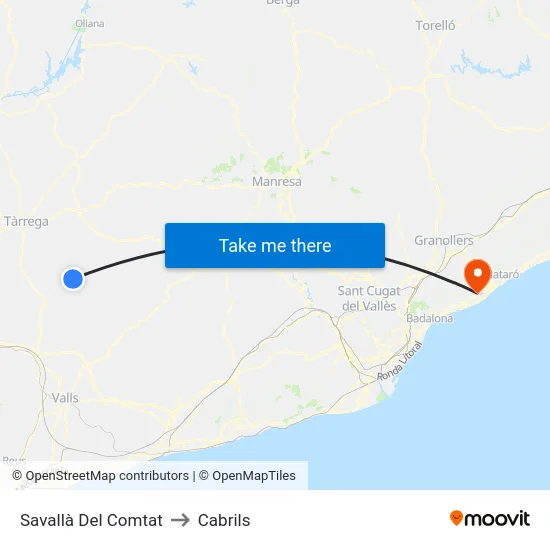 Savallà Del Comtat to Cabrils map