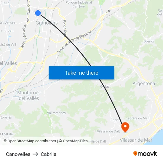 Canovelles to Cabrils map
