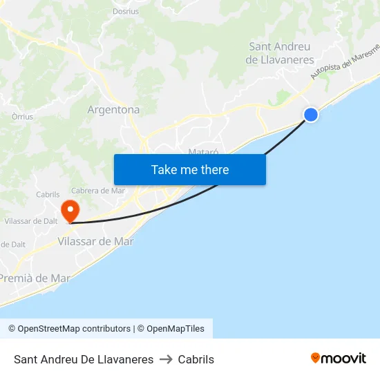 Sant Andreu De Llavaneres to Cabrils map