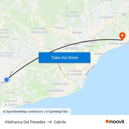 Vilafranca Del Penedès to Cabrils map