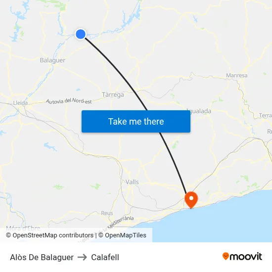 Alòs De Balaguer to Calafell map