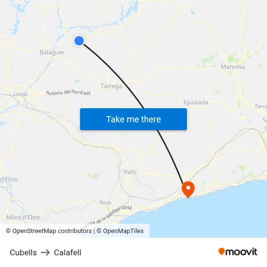 Cubells to Calafell map