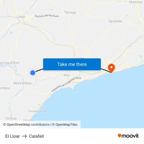 El Lloar to Calafell map