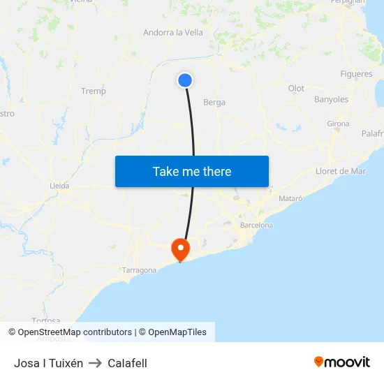 Josa I Tuixén to Calafell map