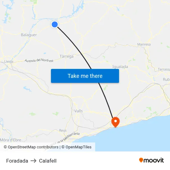 Foradada to Calafell map