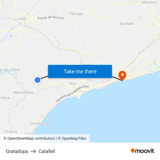 Gratallops to Calafell map