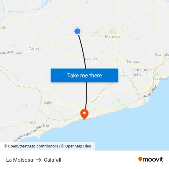 La Molsosa to Calafell map