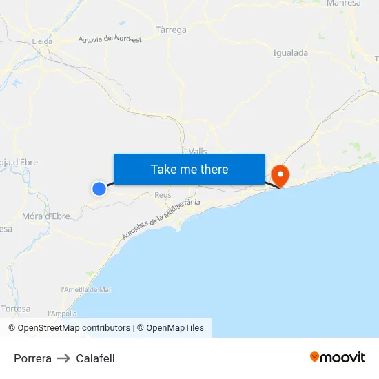 Porrera to Calafell map