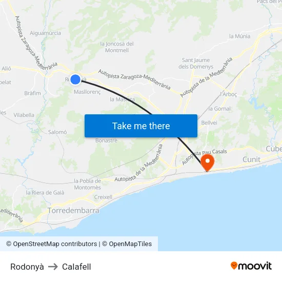 Rodonyà to Calafell map