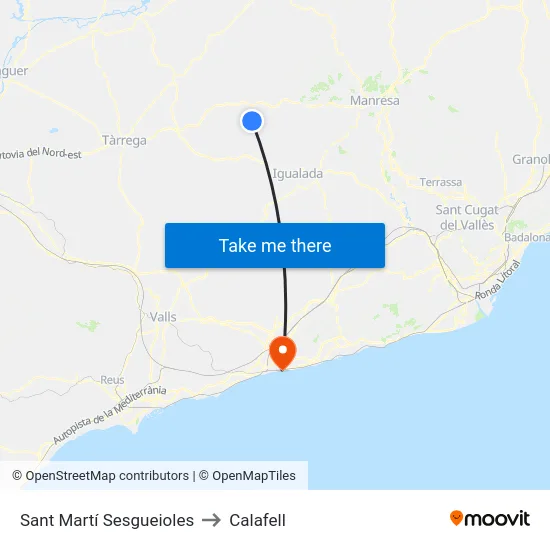 Sant Martí Sesgueioles to Calafell map