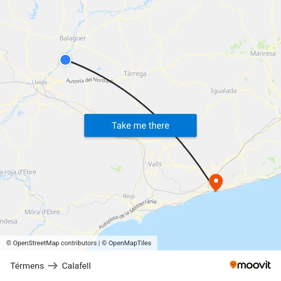 Térmens to Calafell map