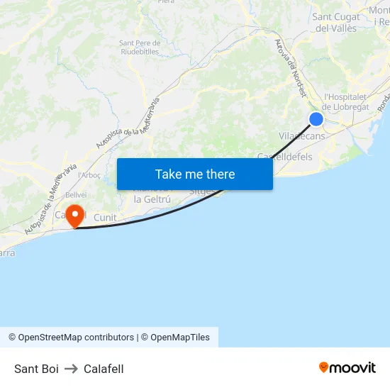 Sant Boi to Calafell map