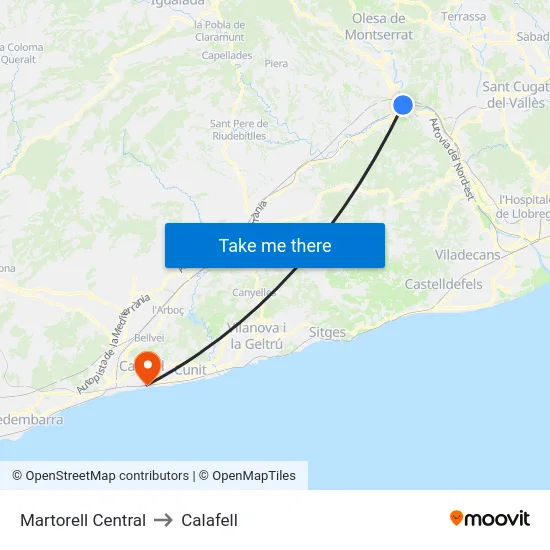 Martorell Central to Calafell map