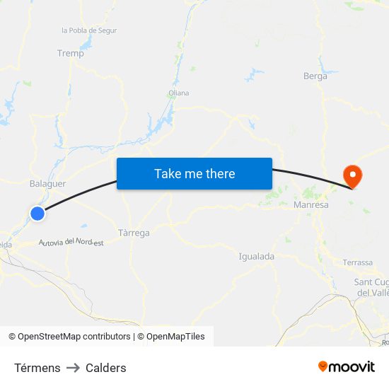 Térmens to Calders map