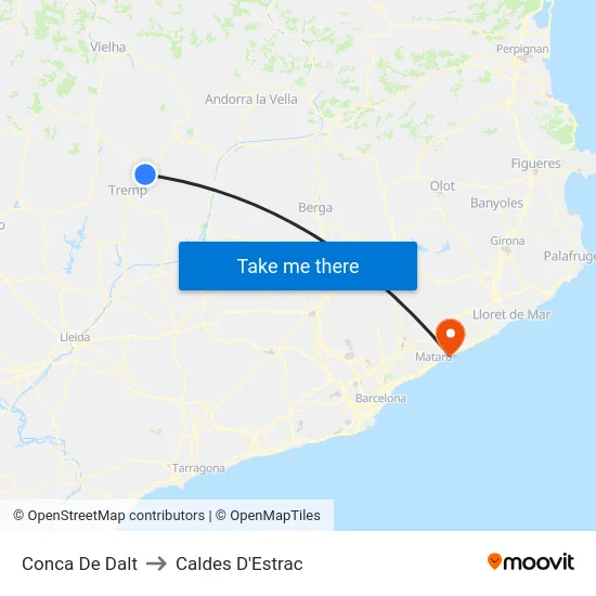 Conca De Dalt to Caldes D'Estrac map