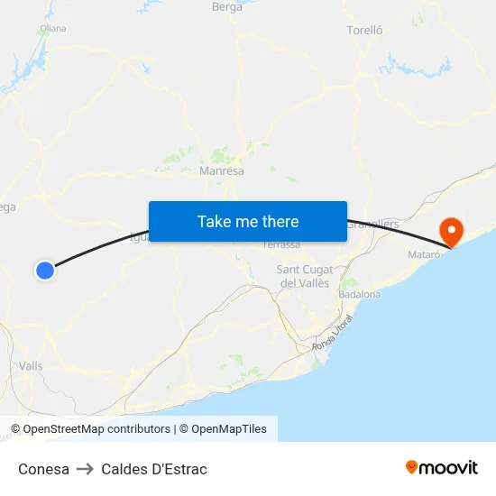 Conesa to Caldes D'Estrac map