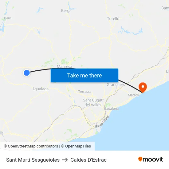 Sant Martí Sesgueioles to Caldes D'Estrac map