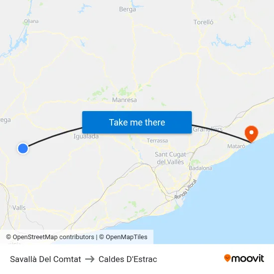 Savallà Del Comtat to Caldes D'Estrac map