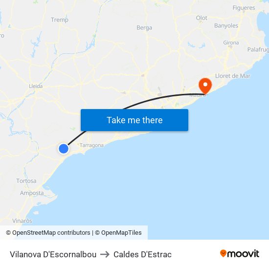 Vilanova D'Escornalbou to Caldes D'Estrac map