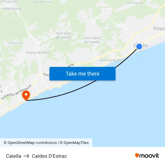 Calella to Caldes D'Estrac map
