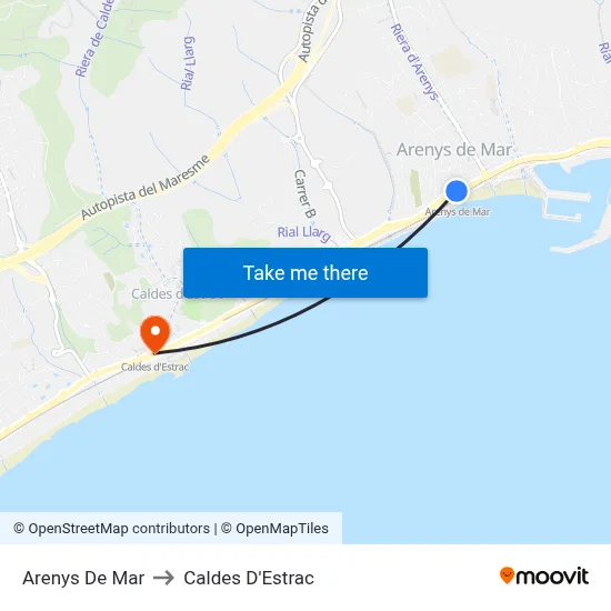 Arenys De Mar to Caldes D'Estrac map