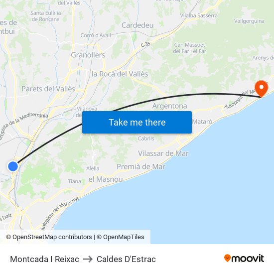 Montcada I Reixac to Caldes D'Estrac map