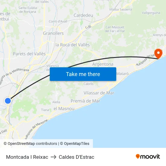 Montcada I Reixac to Caldes D'Estrac map