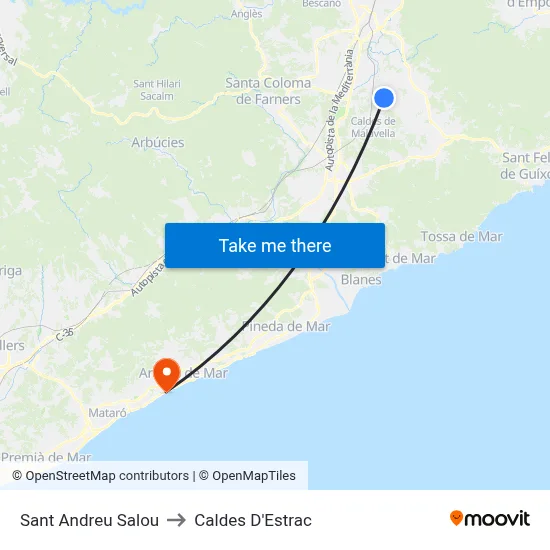 Sant Andreu Salou to Caldes D'Estrac map