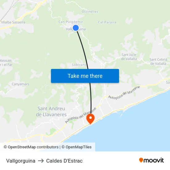 Vallgorguina to Caldes D'Estrac map