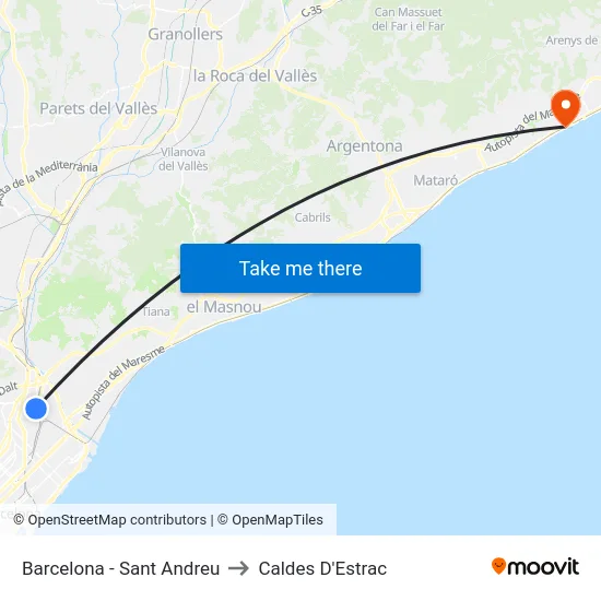 Barcelona - Sant Andreu to Caldes D'Estrac map