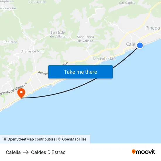 Calella to Caldes D'Estrac map