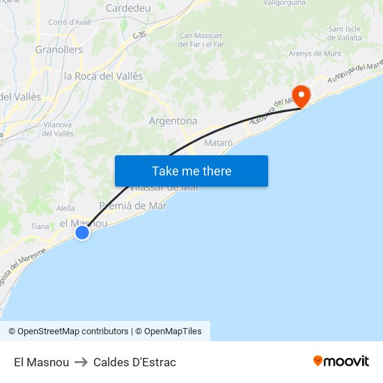 El Masnou to Caldes D'Estrac map