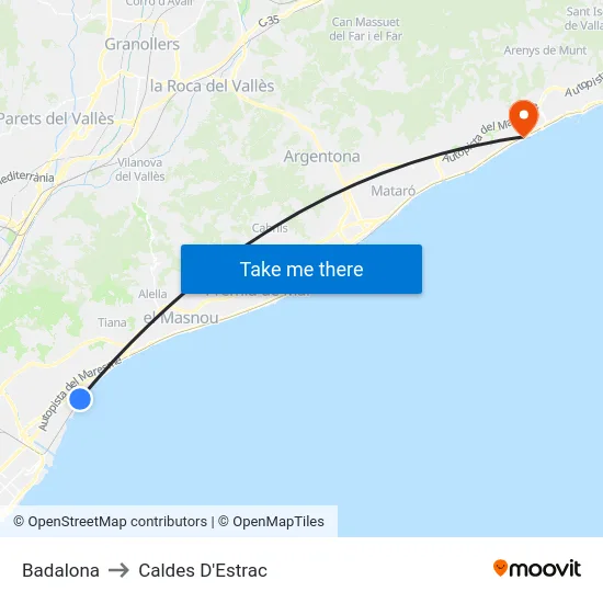 Badalona to Caldes D'Estrac map