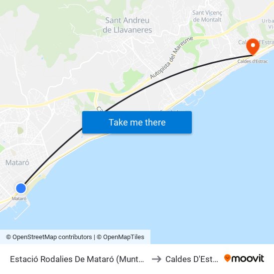 Estació Rodalies De Mataró (Muntanya) to Caldes D'Estrac map