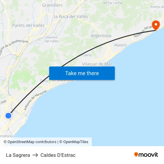 La Sagrera to Caldes D'Estrac map