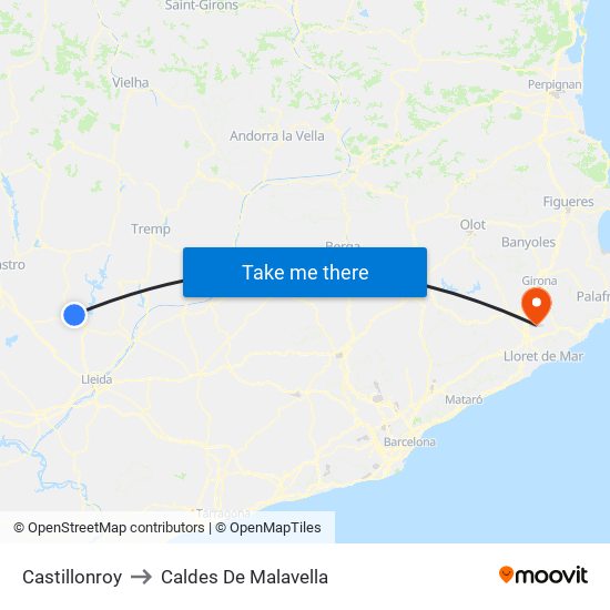 Castillonroy to Caldes De Malavella map