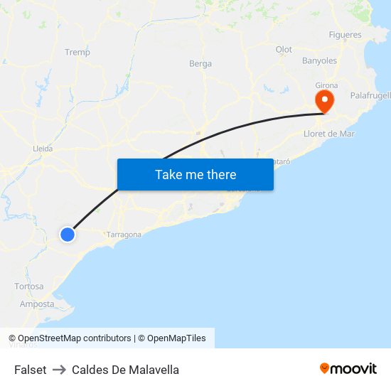 Falset to Caldes De Malavella map