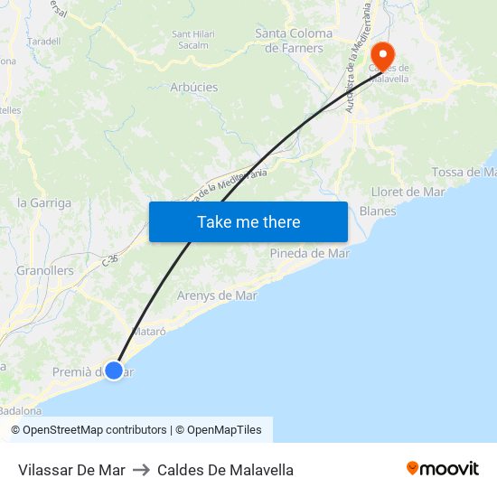 Vilassar De Mar to Caldes De Malavella map