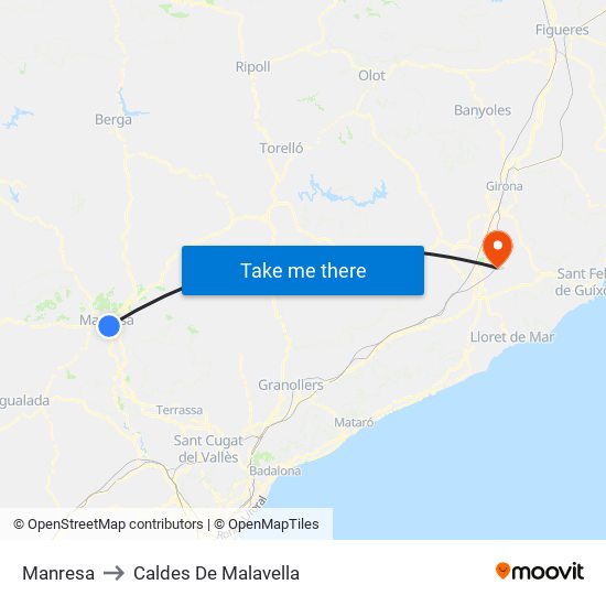 Manresa to Caldes De Malavella map