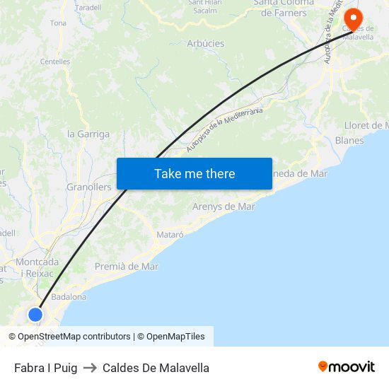 Fabra I Puig to Caldes De Malavella map