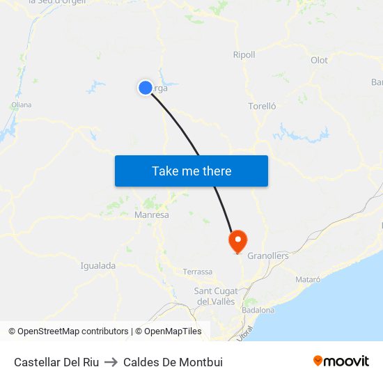 Castellar Del Riu to Caldes De Montbui map