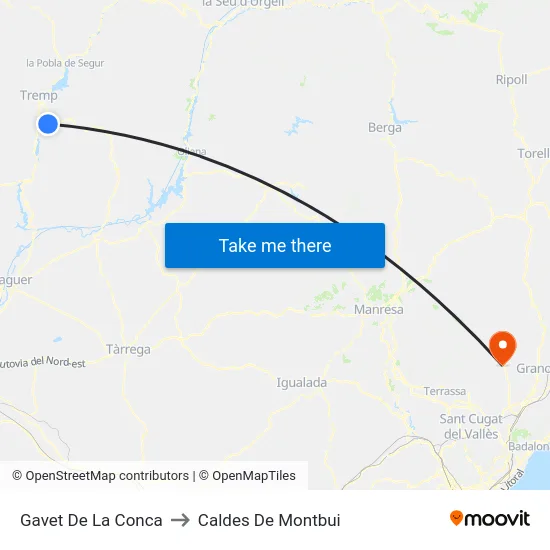 Gavet De La Conca to Caldes De Montbui map