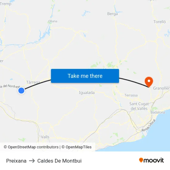 Preixana to Caldes De Montbui map